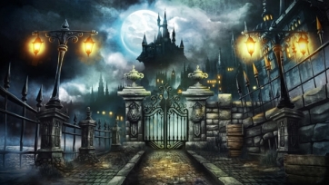 Magic Castle Streets Under The Moon Halloween Backdrop Party Background Decoration Prop
