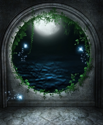 Round Stone Medieval Door MoonHalloween Party Backdrop Photography Background Decoration Prop