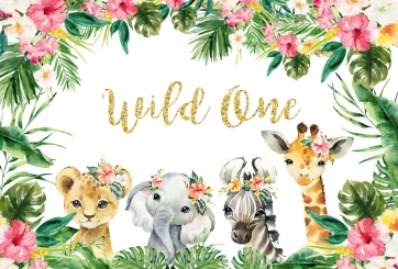 Gold Wild One Safari Baby Girl 1st Happy Birthday Backdrop Decoration Props Photography Background