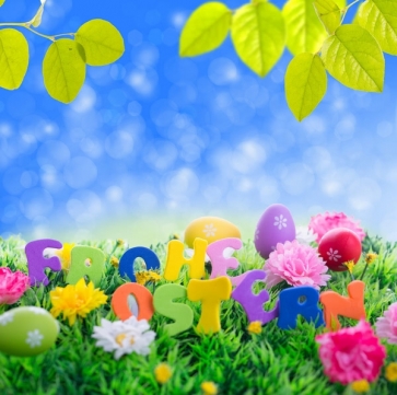 Easter Eggs Flowers Letters on Grassland Custom Photography Backdrops