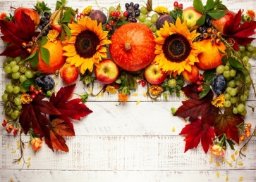 Pumpkin Sunflower Fruit Theme Wood Board Happly Thanksgiving Backdrop