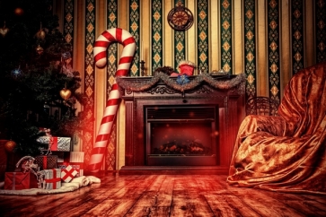 Wood Floor Fireplace Gift Box Sofa Christmas Backdrop