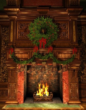 Retro Medieval Wall Fireplace Background Christmas Backdrops