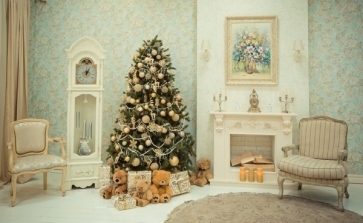 European Wall Fireplace Sofa Christmas Tree Backdrop