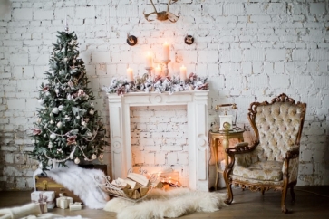 White Retro Old Brick Wall Background Christmas Tree Children Baby Christmas Backdrops
