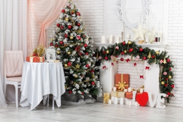  White Brick Wall Fireplace Christmas Tree Christmas Background
