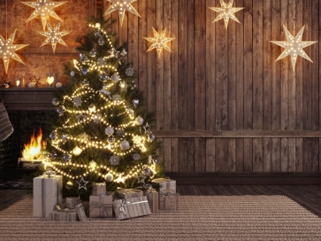 Pentagram Light Wood Wall Christmas Tree Backdrops