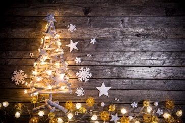 Wood Floor Wall Cartoon Christmas Tree Children Baby Christmas Photo Backdrop