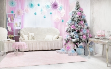 Pink Curtain Sofa Christmas Tree Background Christmas Backdrops