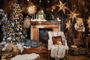 Wood Fireplace Sofa Chair Christmas Tree Christmas Backdrops