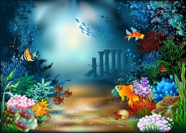 Various Tropical Fish Under The Sea Castle Mermaid Backdrop Underwater Background Decoration Prop