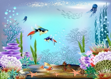 Various Tropical Fish Under The Sea Castle Mermaid Backdrop Children Party Background