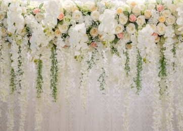 Hanging Vertical Flower Vine White Roses Flower Wall Wedding Backdrops Bridal Shower Backdrop