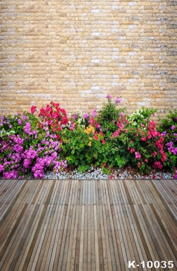 Flowers Wooden Floor Combination Brick Wall Backdrops 