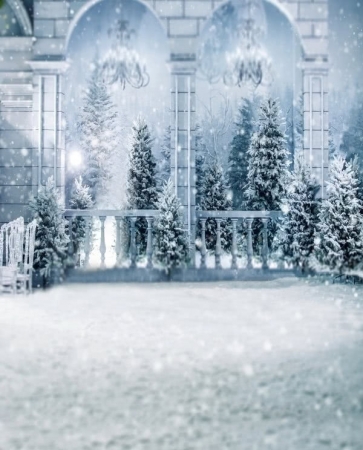 Romantic Winter White Snow Palace Wedding Photography Background Props