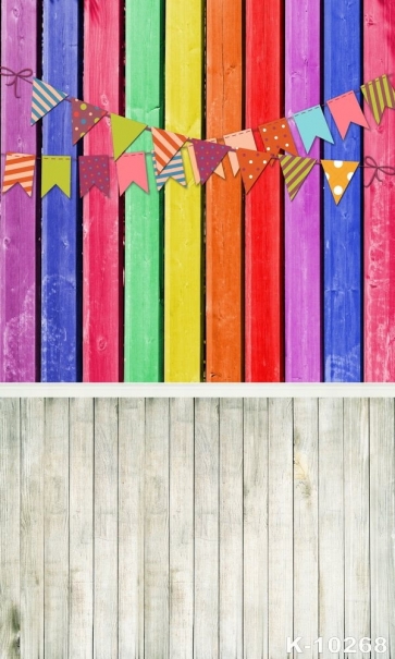 Rainbow Colored Wooden Wall Small Flag Combination Vinyl Prom Party Backdrop