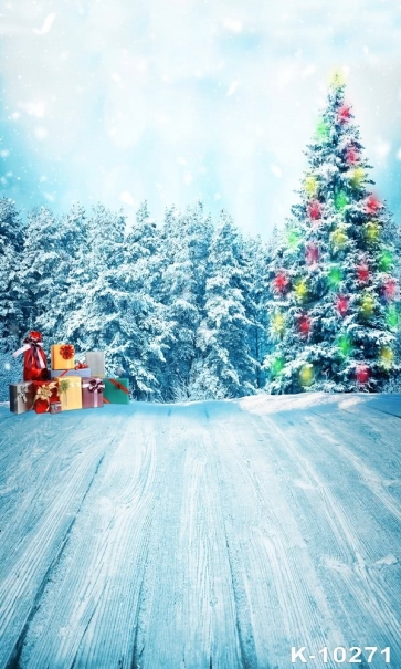 Snow Covered Christmas Tree Forest Wooden Floor Christmas Background