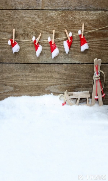  Christmas Hat Banner Wood Wall Snow Christmas Photo Backdrop