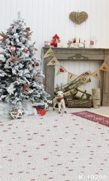 Wood Fireplace Wool Carpet White Christmas Tree Christmas Background