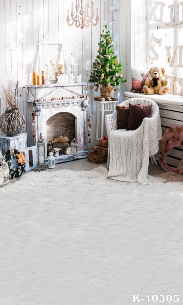Wood Fireplace Wool Carpet Small Christmas Tree Christmas Backdrop