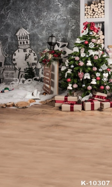Wood Floor Gift Box Christmas Backdrop Christmas Tree Background