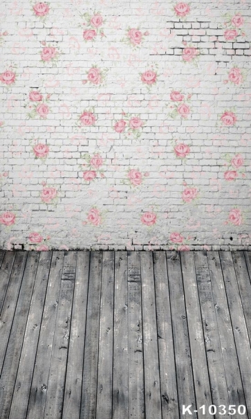 Rose Flower Brick Wall Wooden Floor Combination Vinyl Stage Backdrop