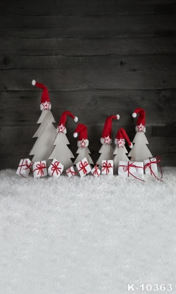  Wearing Hat Small Wood Christmas Tree Christmas Photo Backdrop