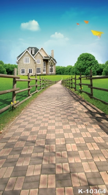 Spring Rustic Green Grassland Manor Scenic Manor Photographic Backdrops