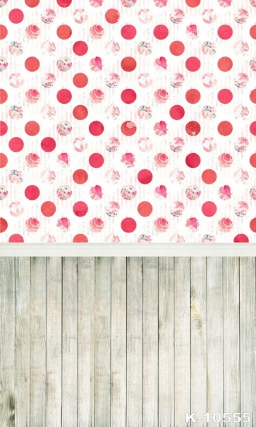 Red Dot Flower Background Wooden Floor Vinyl Photography Backdrop