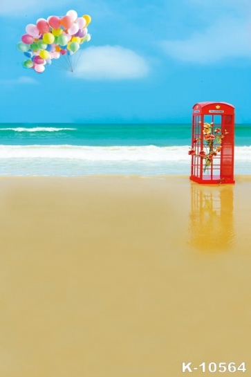  Vintage Red Phone Booth Balloon Beach Backdrop Scenic Stage Backdrop