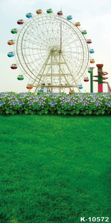 Spring Green Grassland Ferris Wheel Scenic Photo Prop Background