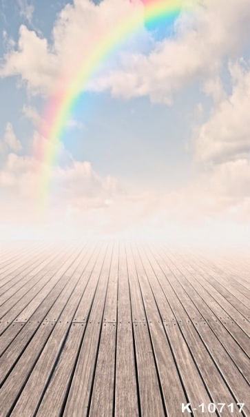 White Clouds Rainbow Wood Floor Photo Studio Backdrops