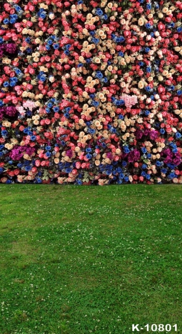 Colorful Roses Flowers Green Grassland Wedding Camera Backdrops