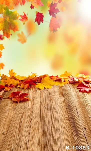 Autumn Fall Yellow Leaves on Wooden Floor Scenic Photo Drop Background