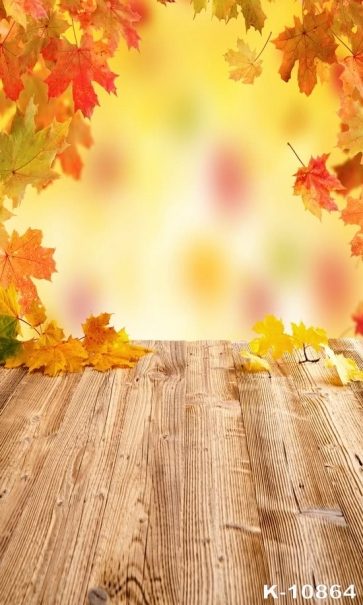 Autumn Fall Yellow Leaves Wood Floor Photography Photo Backdrops