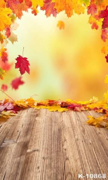 Red Yellow Maple Leaves Wood Floor Camera Studio Backdrops