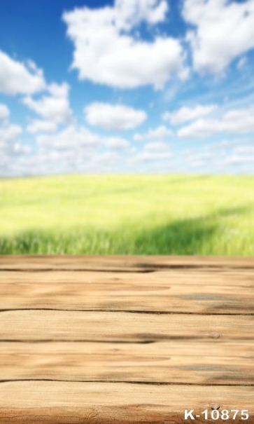 White Clouds over Wheat Field Wood Floor Backdrops for Pictures