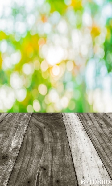 Blurred Light Rings Green Background Wood Floor Picture Backdrops