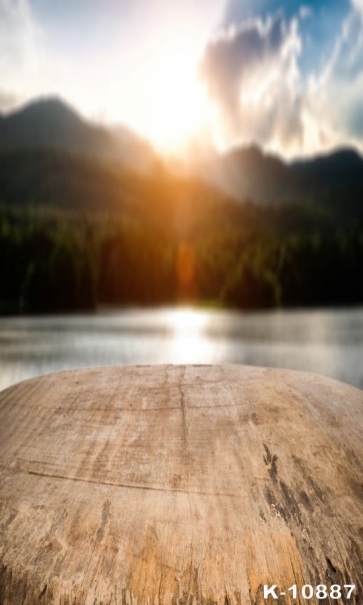 Mountains by Lake Blurred Background Wood Photography Backdrops