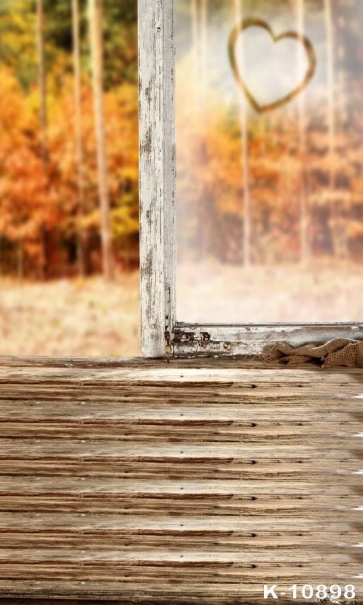 Autumn Rustic Scenic Shabby Glass Window Wood Picture Backdrop