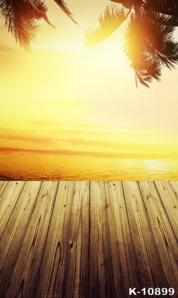 Yellow Sunset Coconut Tree Seaside Wood Photo Prop Background