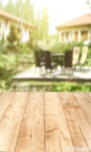 House Courtyard Table Chairs for Leisure Blurred Background Wood Photo Backdrop