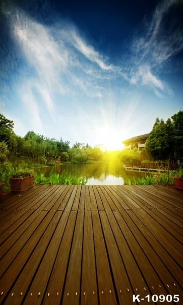 Villa Courtyard Pond Scenic Wood Professional Photo Backdrops