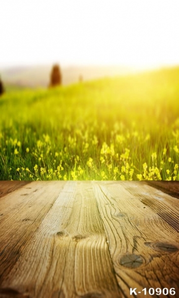 Rustic Small Yellow Flowers Wood Background Drops for Photography