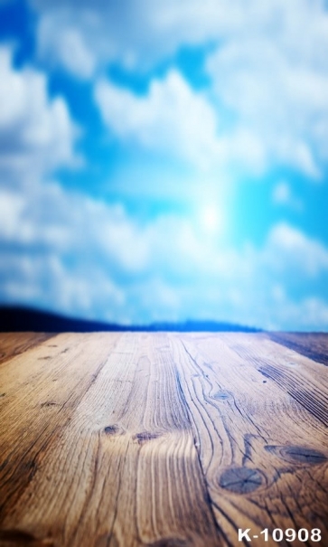 Blue Sky White Clouds Blurred Background Wood Backdrops for Photography