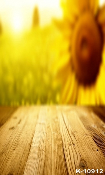 Fuzzy Yellow Sunflowers Wood Floor Scenic Vinyl Photo Backdrops