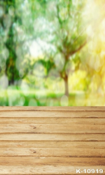 Green Tree Blurred Background Wood Floor Photo Backdrop