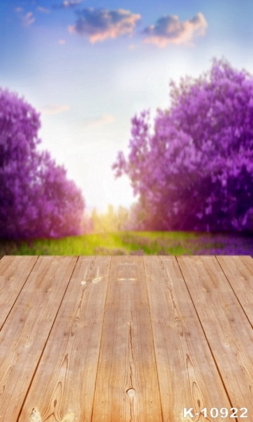 Spring Purple Flowers Shrubs Wood Floor Photo Wall Backdrop