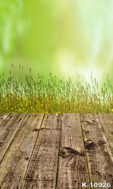 Spring Green Grass Background Wood Floor Picture Backdrop