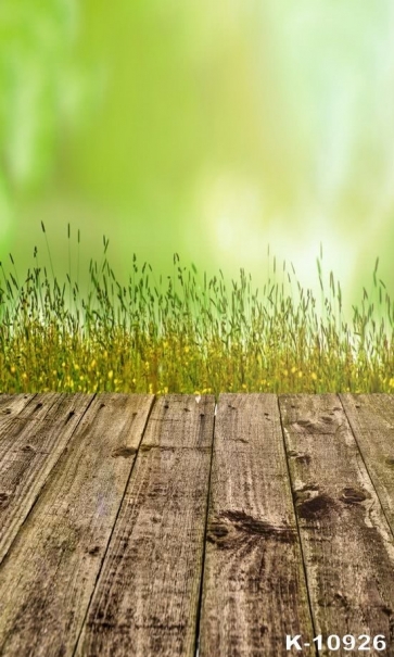 Spring Green Grass Background Wood Floor Picture Backdrop